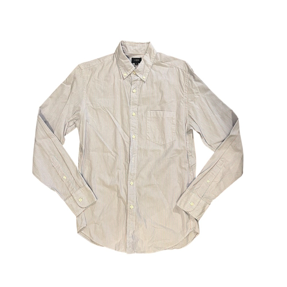 J. CREW MENS Small Button Up Shirt Light Blue Coral Striped EUC